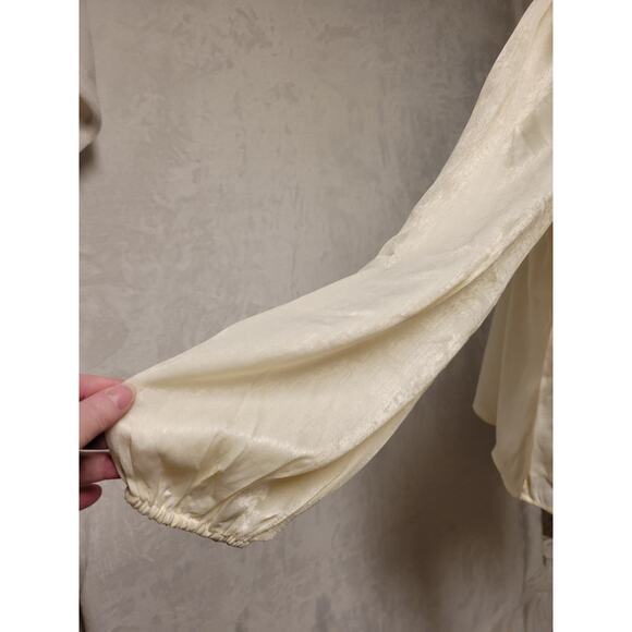 NWT Band of the Free Ivory V-Neck Blouse Long Balloon Sleeve Career Church - M - Picture 2 of 10